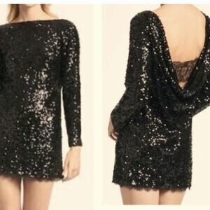 Sachin + Babi Cameron Mini Dress Size 4 Black‎ Sequin Long Sleeve Lace Small